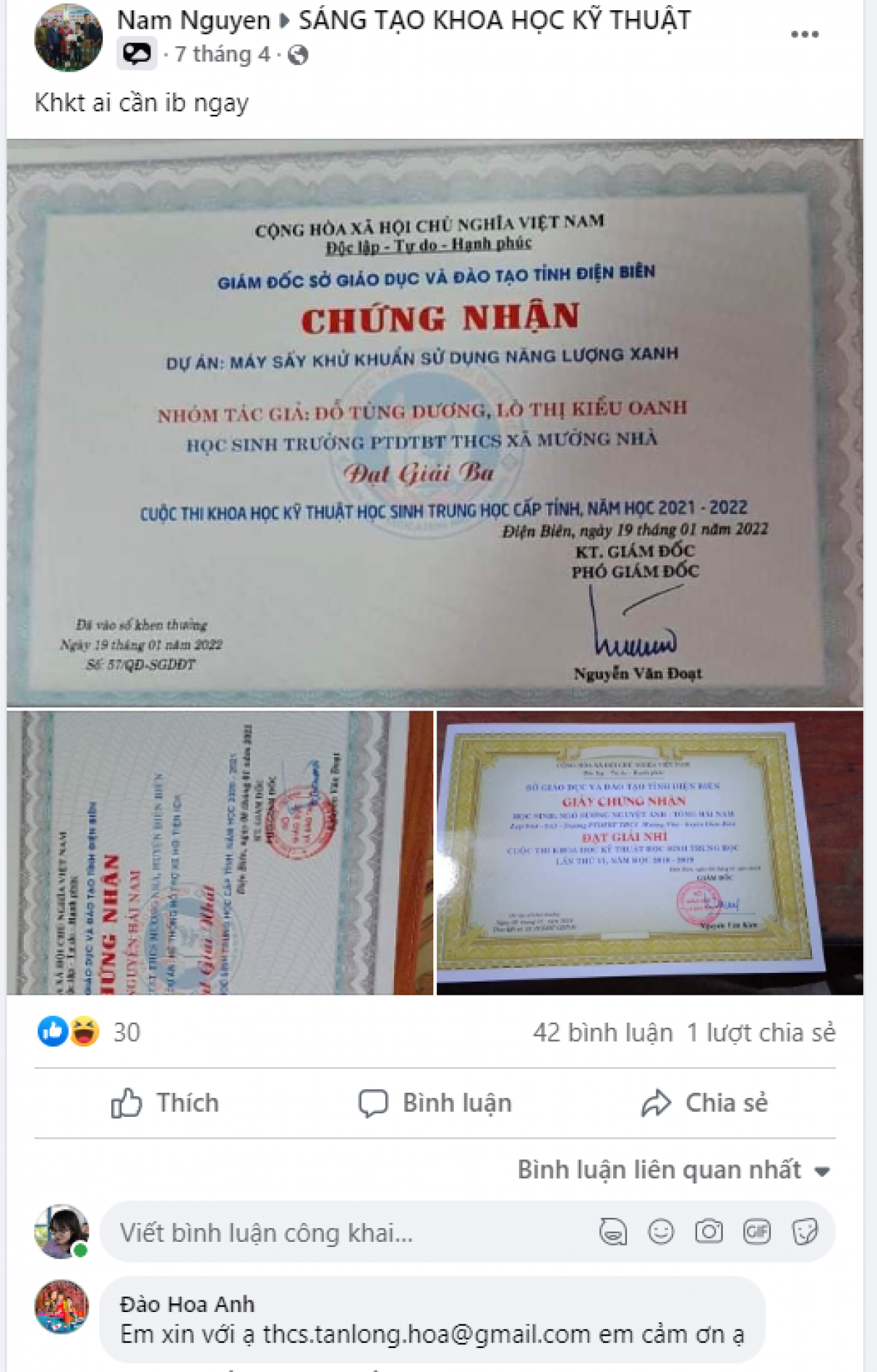 Sản phẩm đã đạt giải khoa học kỹ thuật được chụp đăng trên mạng.