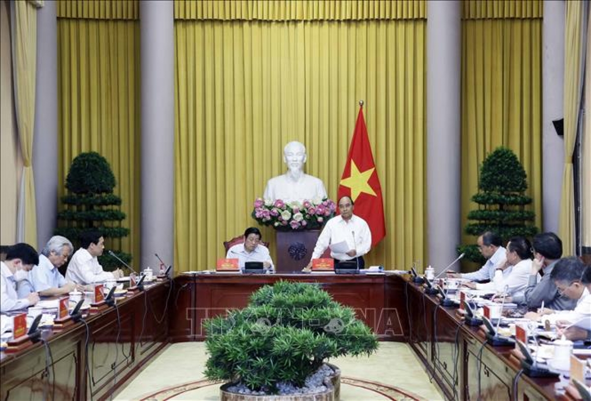 Chủ tịch nước làm việc với Thường trực Ban Chỉ đạo Đề án xây dựng Nhà nước pháp quyền. Ảnh: Thống Nhất/TTXVN