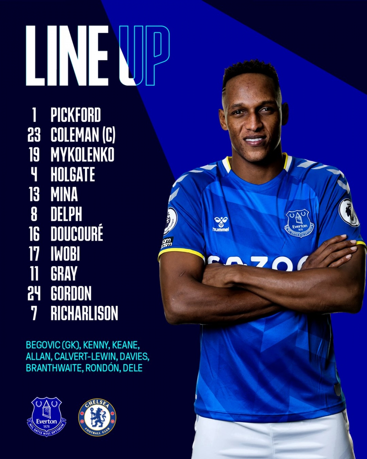 Đội hình xuất phát của Everton. (Ảnh: The Toffees)
