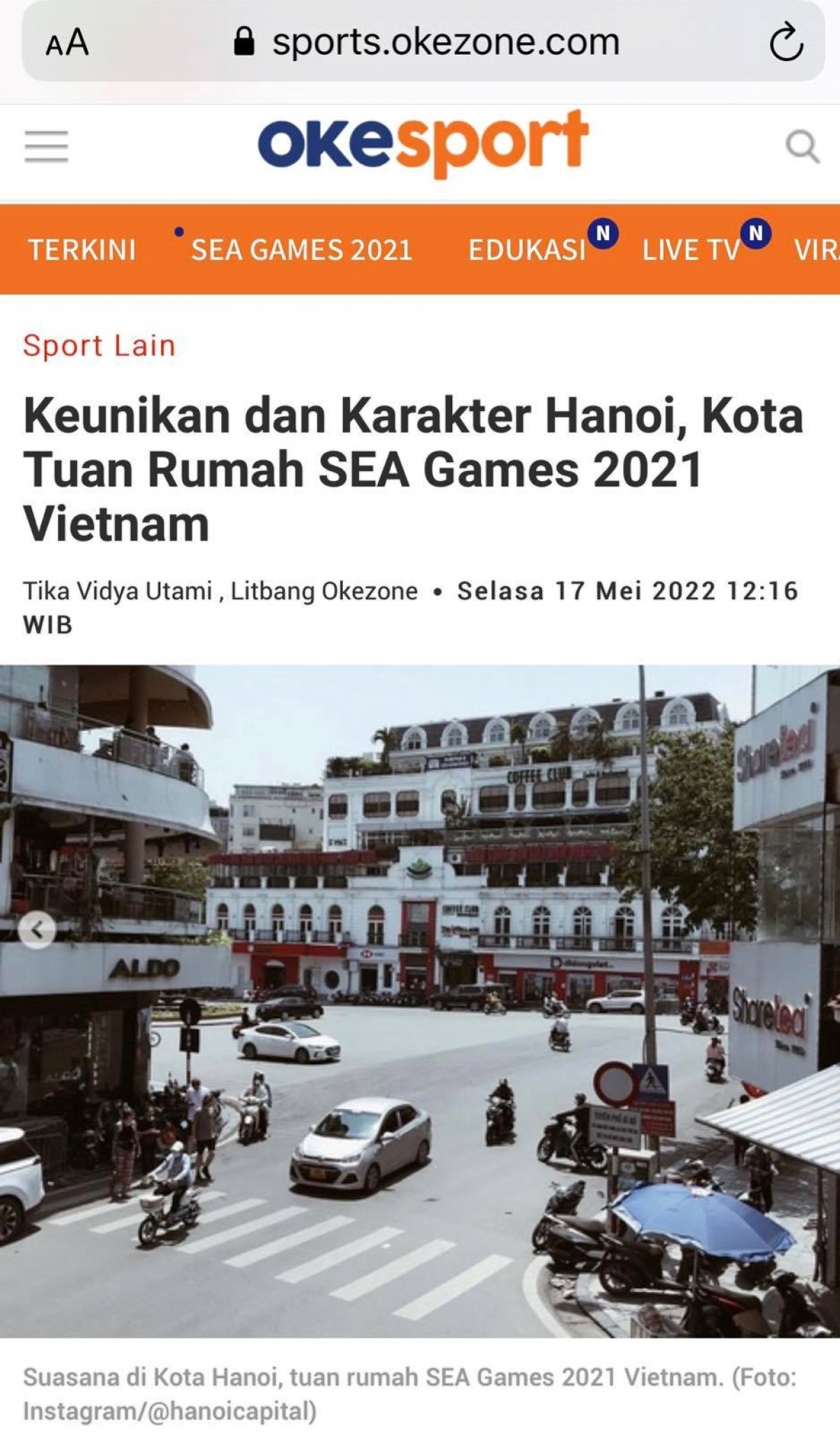 Ấn tượng Hà Nội trên báo Indonesia (Ảnh chụp trang điện tử báo Okezone)