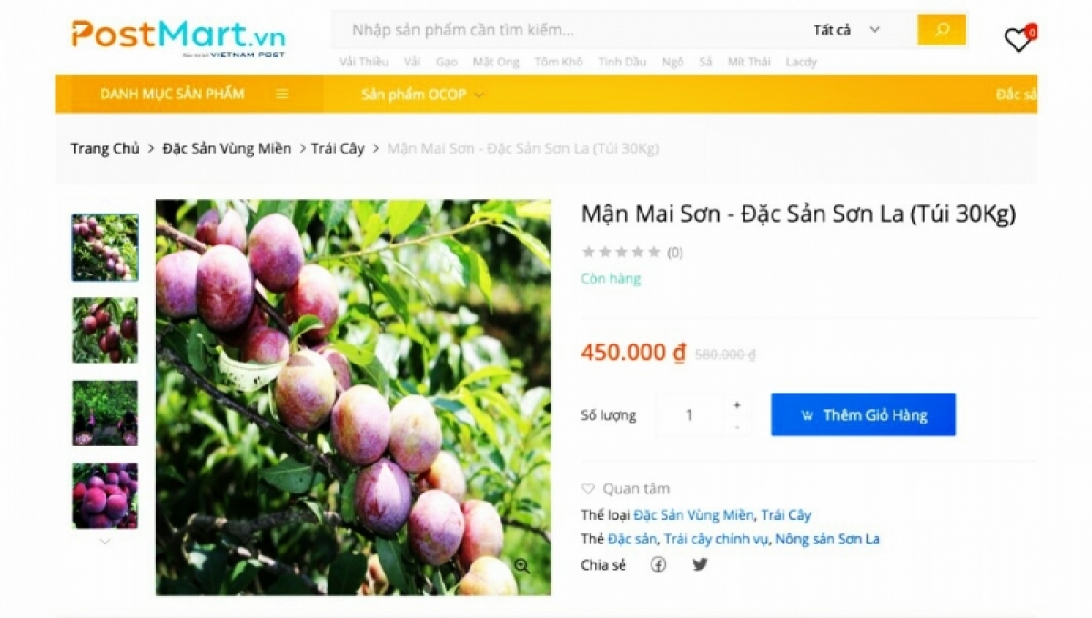 Hơn 100 tấn mận Sơn La được tiêu thụ trên sàn thương mại điện tử Postmart.