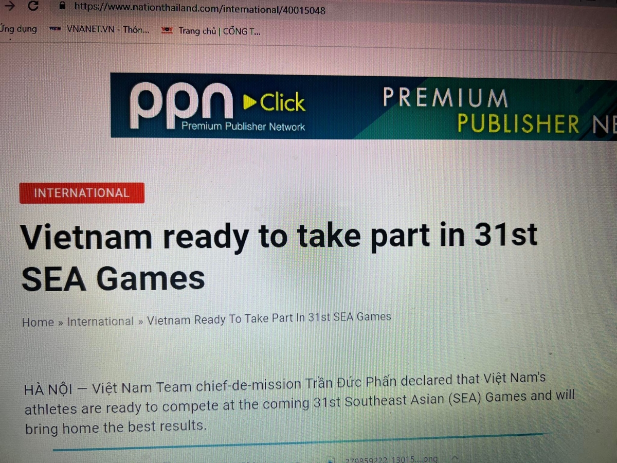 Báo The Nation đưa tin về SEA Games 31.