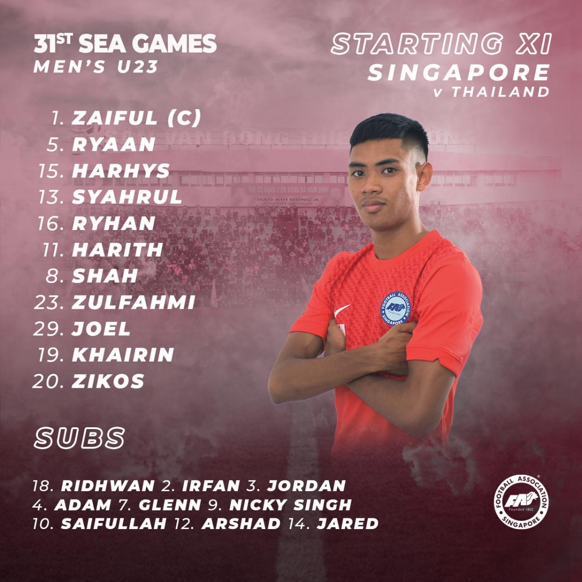 Đội hình xuất phát của U23 Singapore. (Ảnh: FAS).