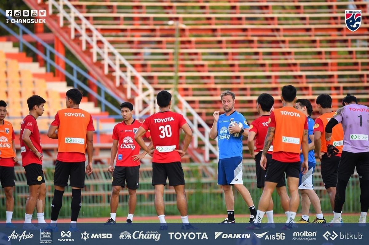 ĐT Thái Lan tập luyện trước vòng loại thứ 3 Asian Cup 2022. (Ảnh: Changsuek).