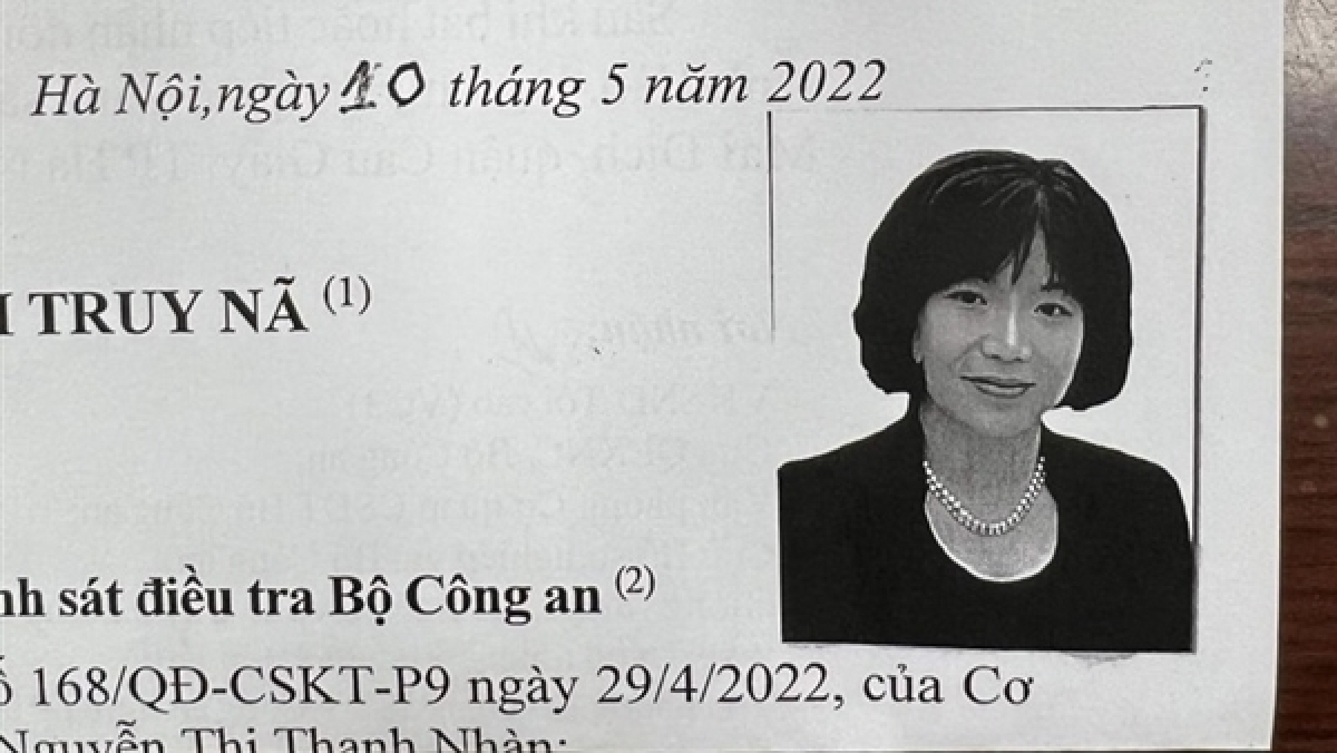 Cơ quan CSĐT Bộ Công an truy nã đặc biệt bị can Nguyễn Thị Thanh Nhàn.
