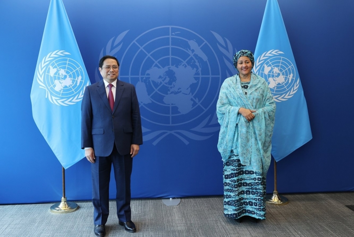 Thủ tướng Chính phủ Phạm Minh Chính gặp Phó Tổng Thư ký LHQ Amina Mohammed - Ảnh: VGP/Nhật Bắc