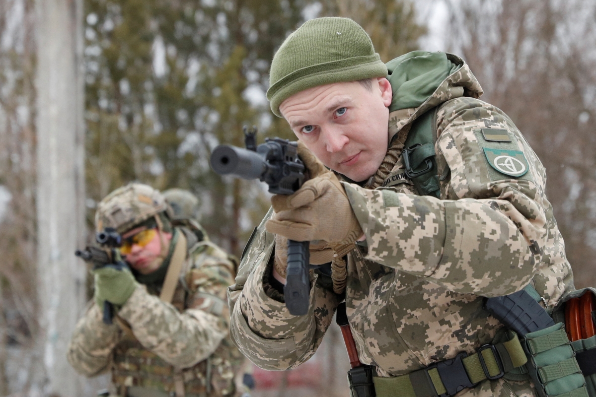 Binh lính Ukraine tập trận quân sự ở ngoại ô Kiev, Ukraine ngày 29/1/2022. Ảnh: Reuters