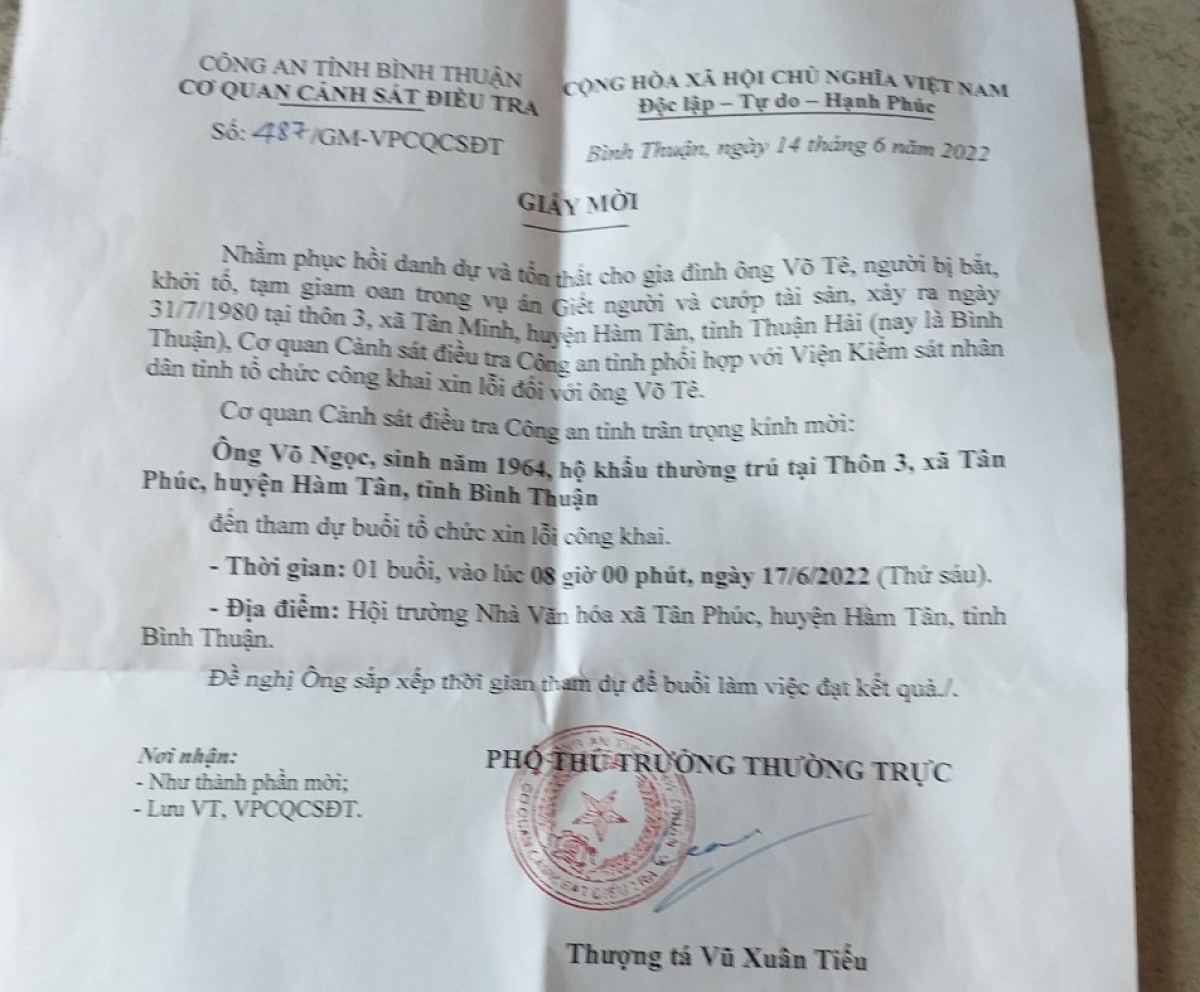 bình thuận xin lỗi gia đình người bị khởi tố, bắt giam oan cách đây hơn 40 năm hình ảnh 1 binh thuan xin loi gia dinh nguoi bi khoi to, bat giam oan cach day hon 40 nam hinh anh 1