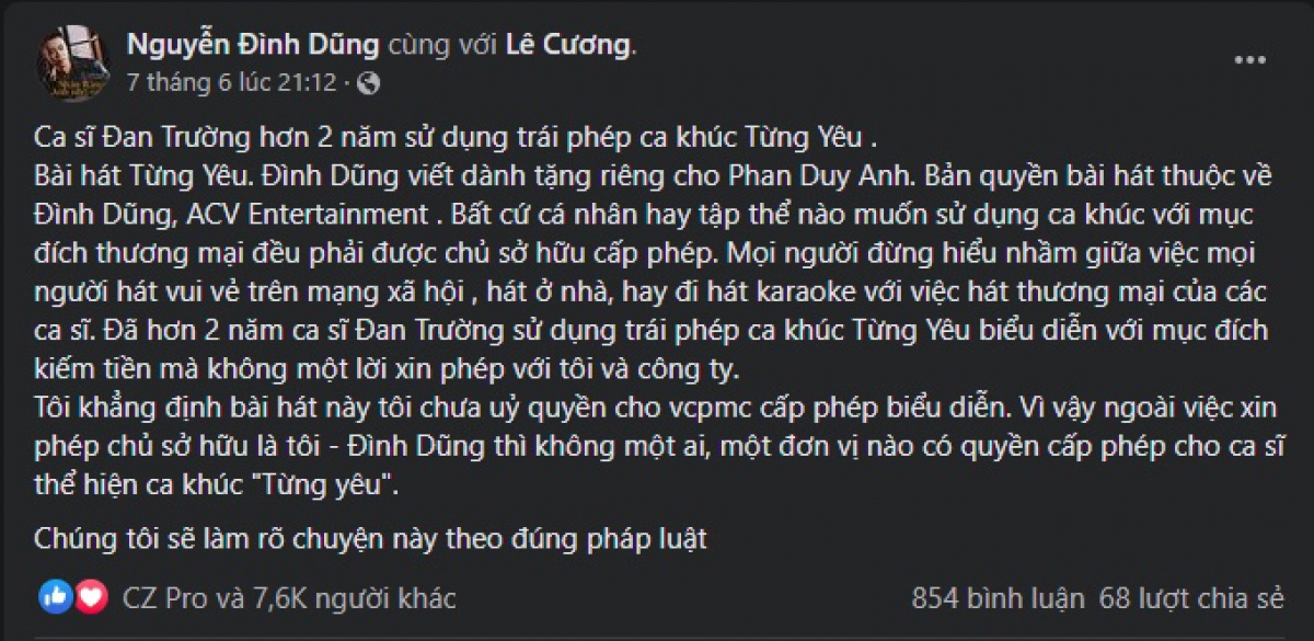 Đan trường xin lỗi sau khi bị tố xài chùa bài hát để kiếm tiền hình ảnh 1 Dan truong xin loi sau khi bi to xai chua bai hat de kiem tien hinh anh 1