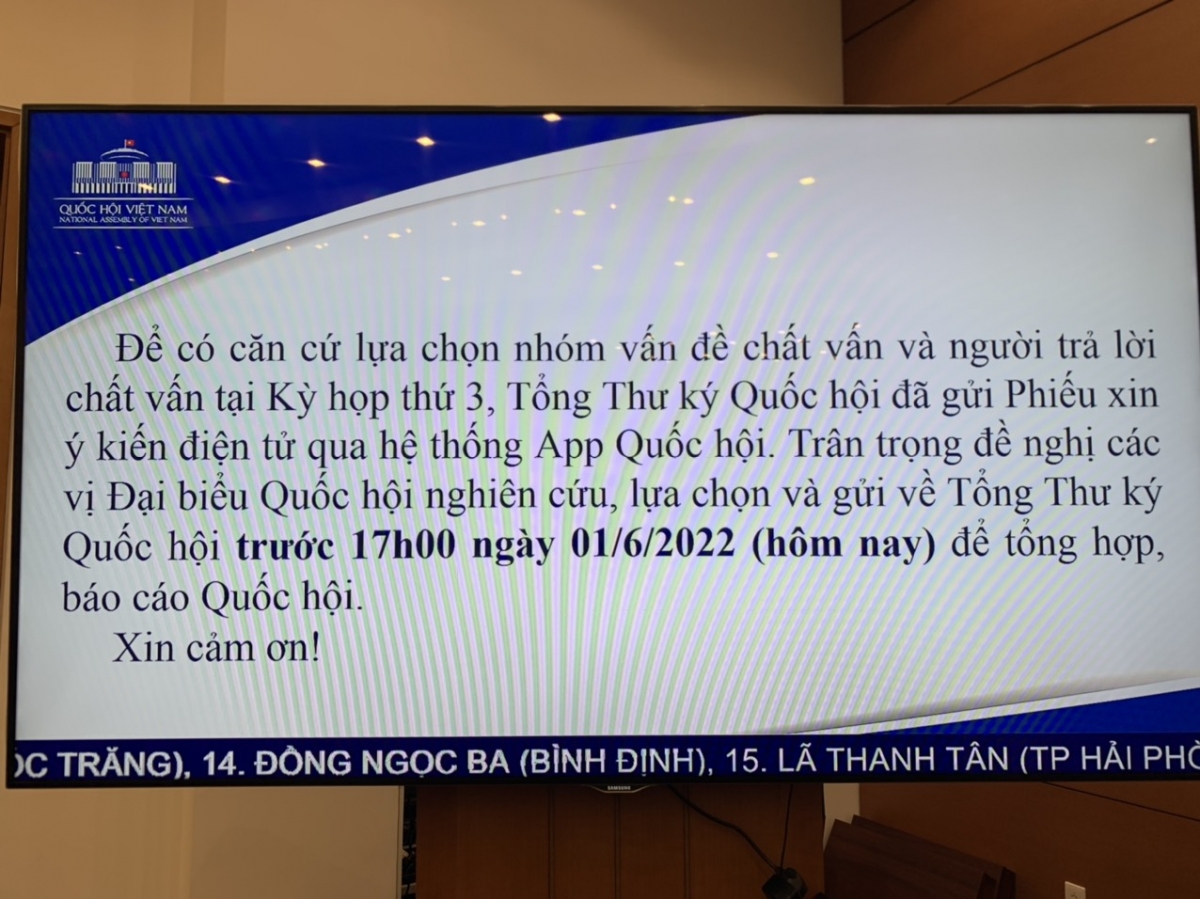Thông báo về việc lựa chọn nhóm vấn đề chất vấn và người trả lời chất vấn tại Kỳ họp thứ 3, Quốc hội khoá XV