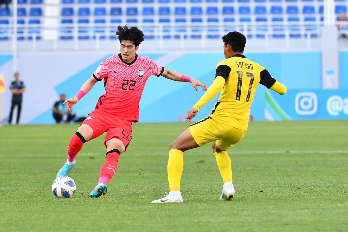 Sau nhiều cơ hội, U23 Hàn Quốc đã có bàn mở tỷ số. (Ảnh: AFC).