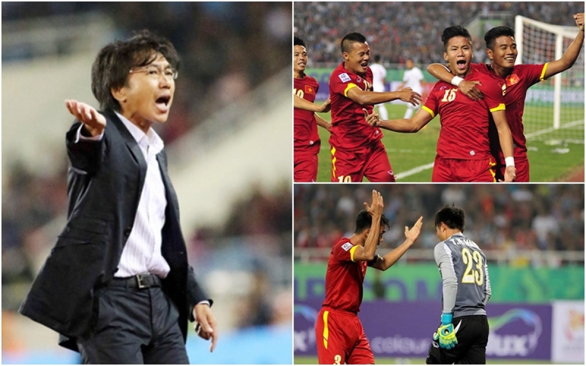 HLV Toshiya Miura cùng ĐT Việt Nam hoà 2-2 với ĐT Indonesia ở AFF Cup 2014. (Ảnh: VFF)