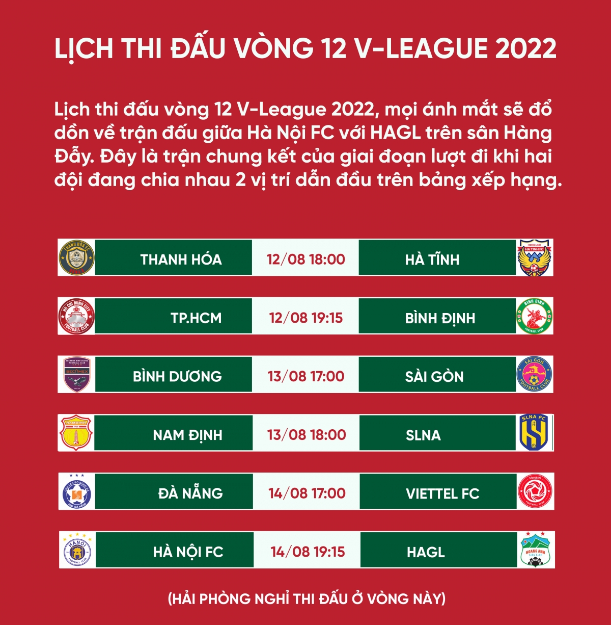 lịch thi đấu vòng 12 v-league 2022 hà nội fc quyết đấu hagl hình ảnh 1 lich thi dau vong 12 v-league 2022 ha noi fc quyet dau hagl hinh anh 1