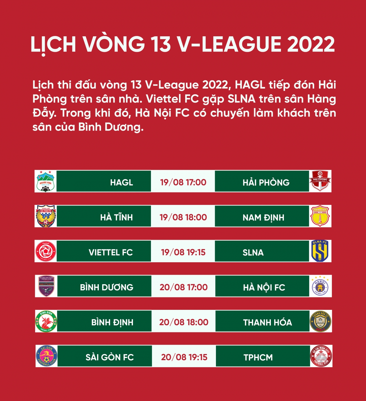 lịch thi đấu vòng 13 v-league 2022 hagl đọ sức hải phòng hình ảnh 1 lich thi dau vong 13 v-league 2022 hagl do suc hai phong hinh anh 1
