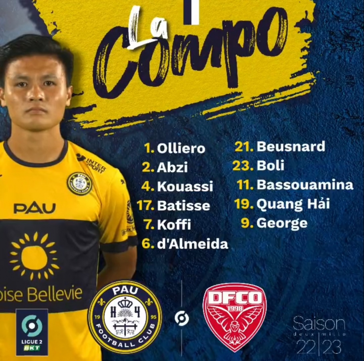 quang hai lan dau da chinh o ligue 2, pau fc chia diem voi dijon hinh anh 2