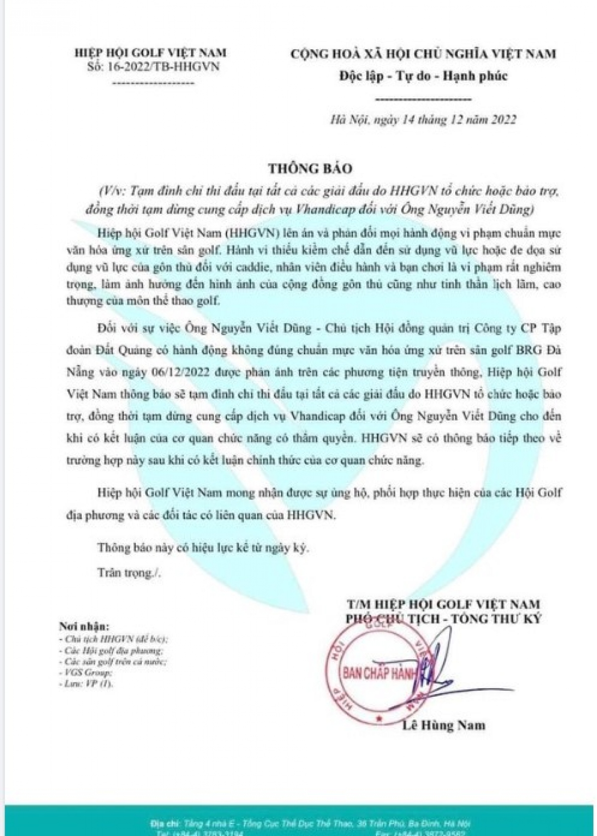 hiệp hội golf việt nam lên tiếng việc ông nguyễn viết dũng đánh caddie hình ảnh 1 hiep hoi golf viet nam len tieng viec ong nguyen viet dung danh caddie hinh anh 1