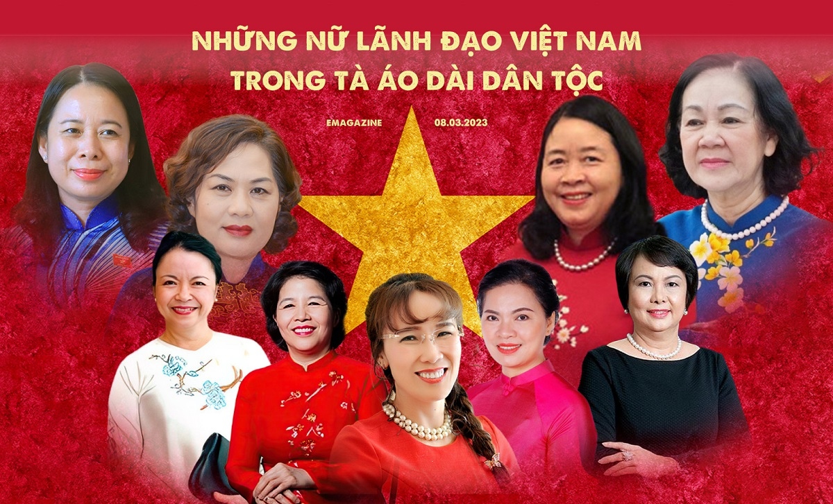 nhung nu lanh dao viet nam trong ta ao dai dan toc hinh anh 1