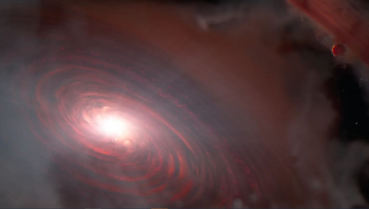 Mô phỏng hệ hành tinh PDS 70 và đĩa bụi khí trong cùng. Ảnh: NASA