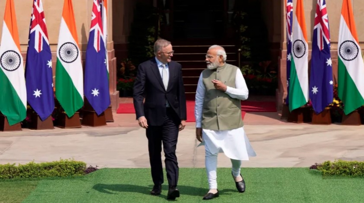 Thủ tướng Ấn Độ Narendra Modi và người đồng cấp Australia Anthony Albanese gặp nhau tại New Delhi, Ấn Độ tháng 3/2023. Ảnh: AP