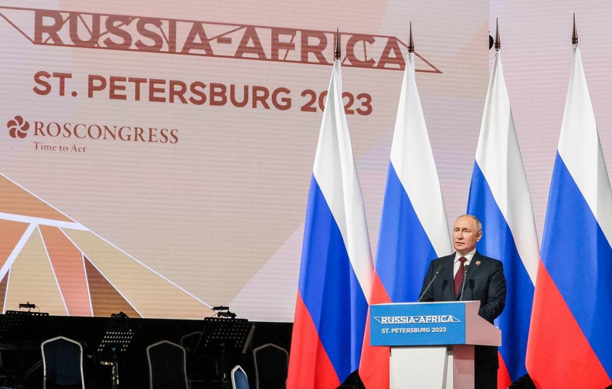 Tổng thống Putin phát biểu tại Hội nghị Thượng đỉnh Nga - châu Phi. Ảnh: Tass