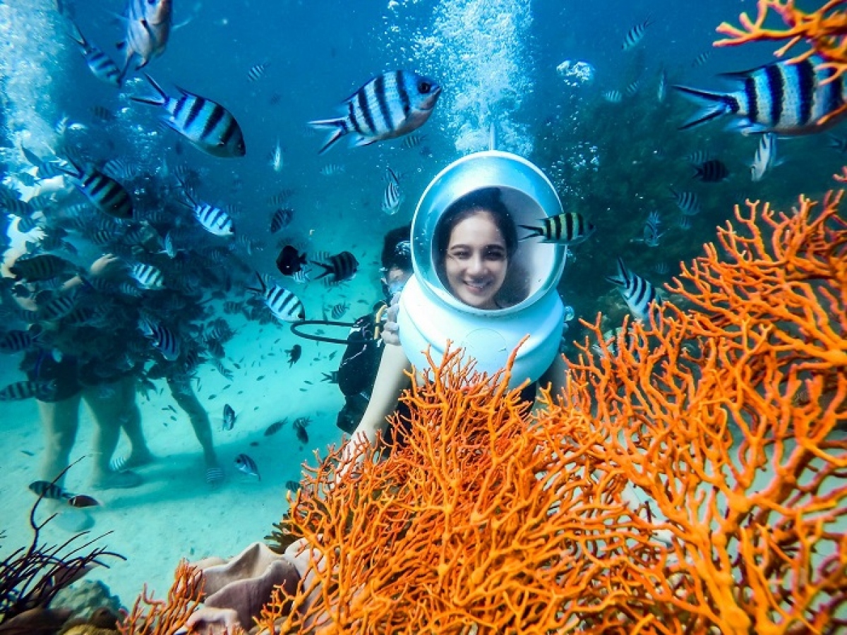 The most popular forms of diving in Phu Quoc are snorkeling, scuba diving and sea walking, with prices ranging from VND280,000 (equivalent to US$12) to VND1,500,000 (or US$64), including meals on the boat. (Photo: internet)