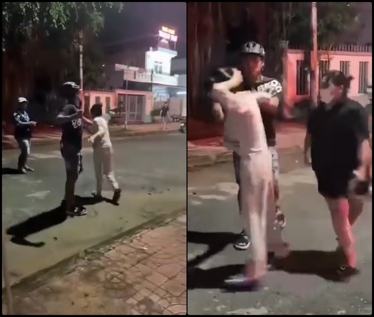 Đối tượng Trương Thanh Thiên cùng vợ hành hung cô gái trẻ giữa đường. (Ảnh cắt từ clip)