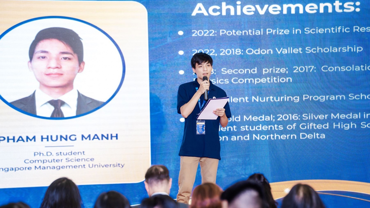 Phạm Hùng Mạnh chia sẻ tại lễ trao Học bổng KHCN Vingroup năm 2023 diễn ra mới đây.