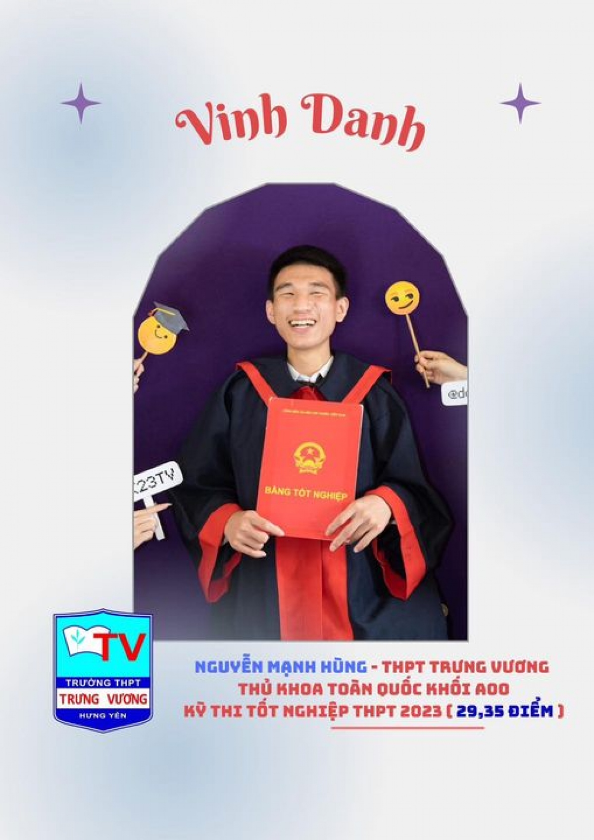 Nguyễn Mạnh Hùng Thủ khoa khối A00 toàn quốc. (Ảnh: THPT Trưng Vương)