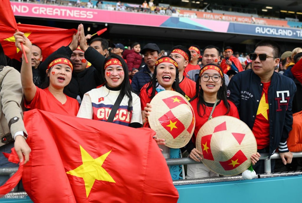 An image of Non La (conical hat) appears during the 2023 Women’s World Cup.