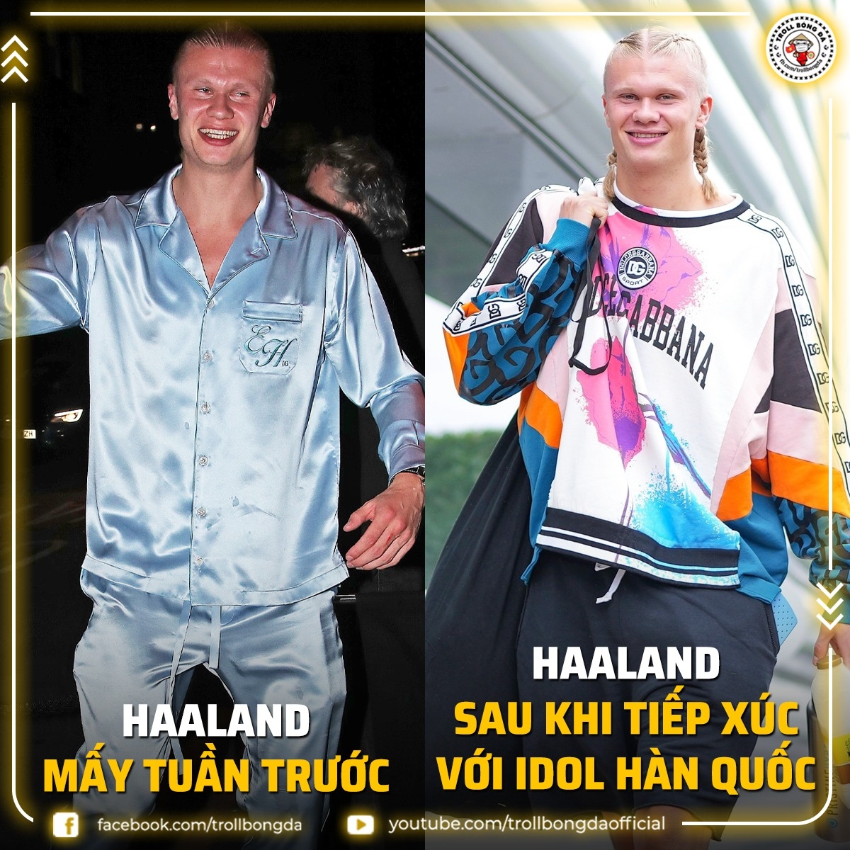 Haaland ''biến hình'' sau khi gặp thành viên nhóm Blackpink. (Ảnh: Troll Bóng đá). 