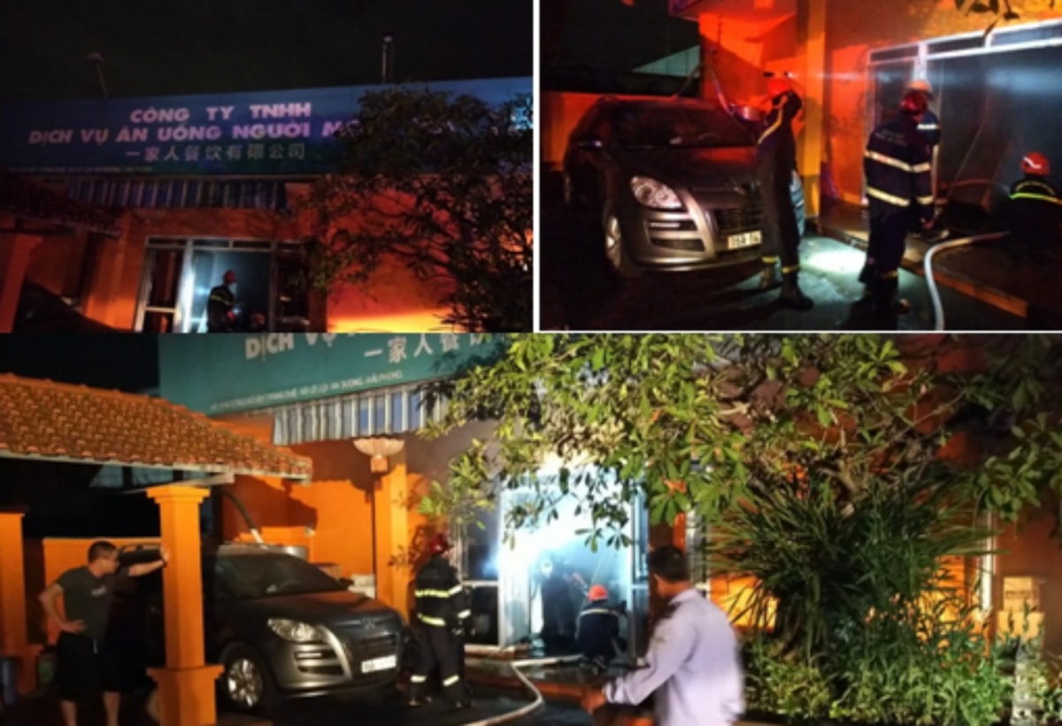 Vụ cháy xảy ra tại khu vực nhà bếp của Công ty TNHH dịch vụ ăn uống khu công nghiệp Tràng Duệ (Ảnh: Công an Hải Phòng)
