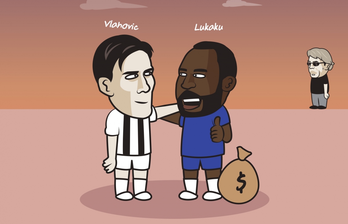 Romelu Lukaku và Dusan Vlahovic sẵn sàng đổi chỗ cho nhau. (Ảnh: Just Toon It)