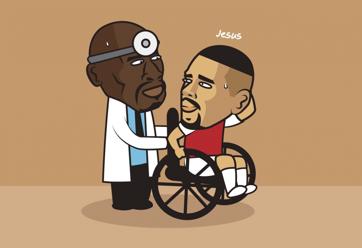 Gabriel Jesus báo "hung tin" cho Arsenal. (Ảnh: Just Toon It)
