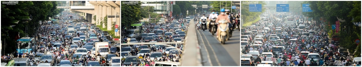 Hàng nghìn phương tiện ken đặc, nhích từng chút một trong giờ cao điểm sáng.