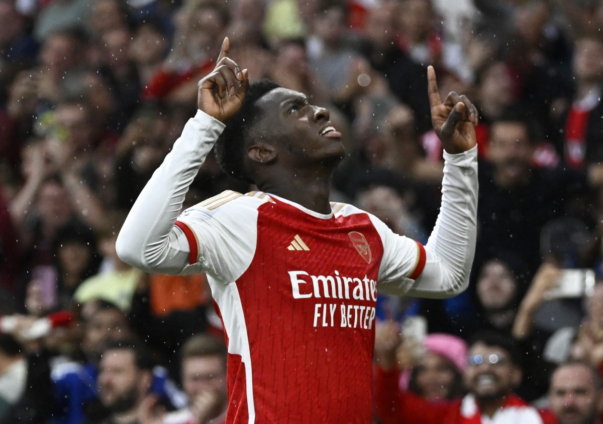 Nketiah đưa Arsenal vượt lên dẫn trước 2-1 ở phút 72. (Ảnh: Reuters)