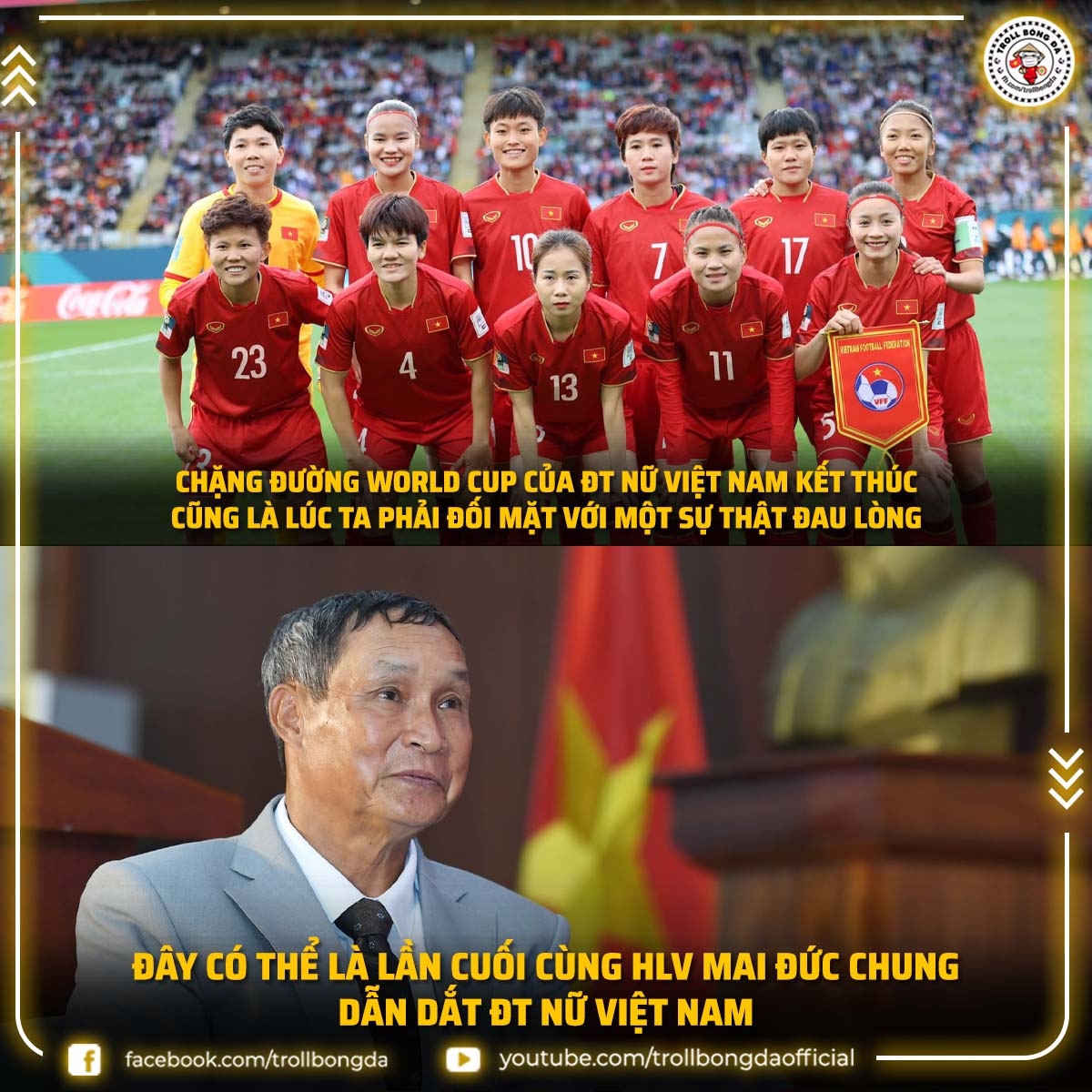 HLV Mai Đức Chung có thể chia tay ĐT nữ Việt Nam sau World Cup 2023 (Ảnh: Troll Bóng Đá)