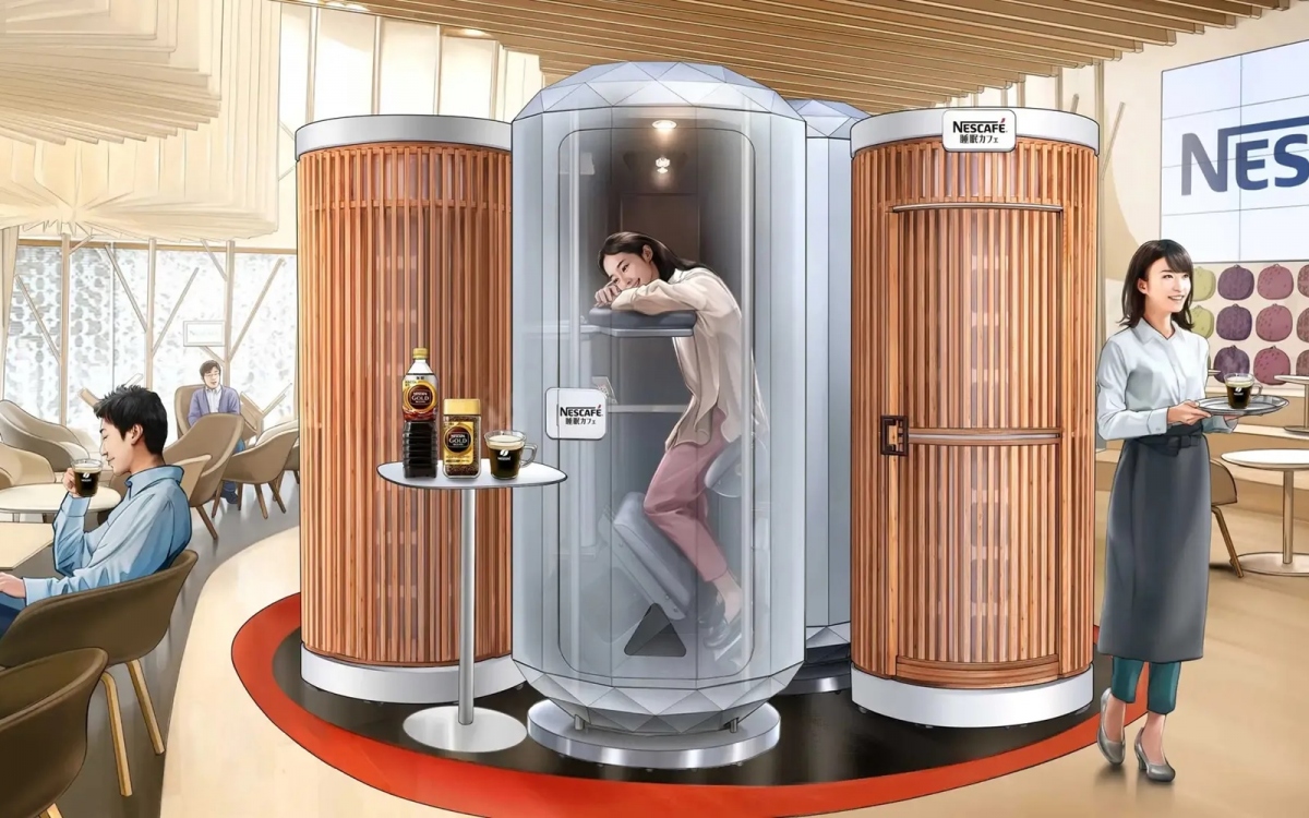 Quán cà phê ngủ đứng. Đồ họa: Soranews24.