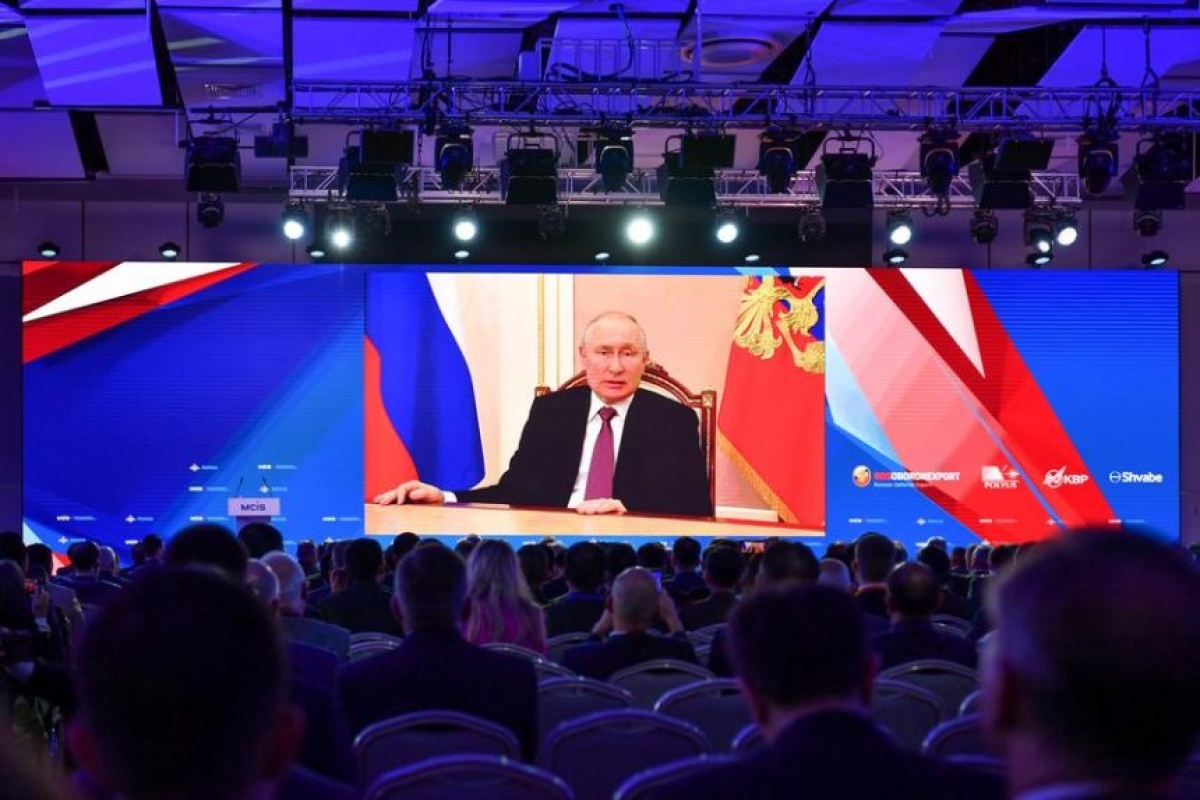 Tổng thống Nga Putin phát biểu tại Hội nghị An ninh Quốc tế lần thứ 11 (Ảnh: Xinhua)