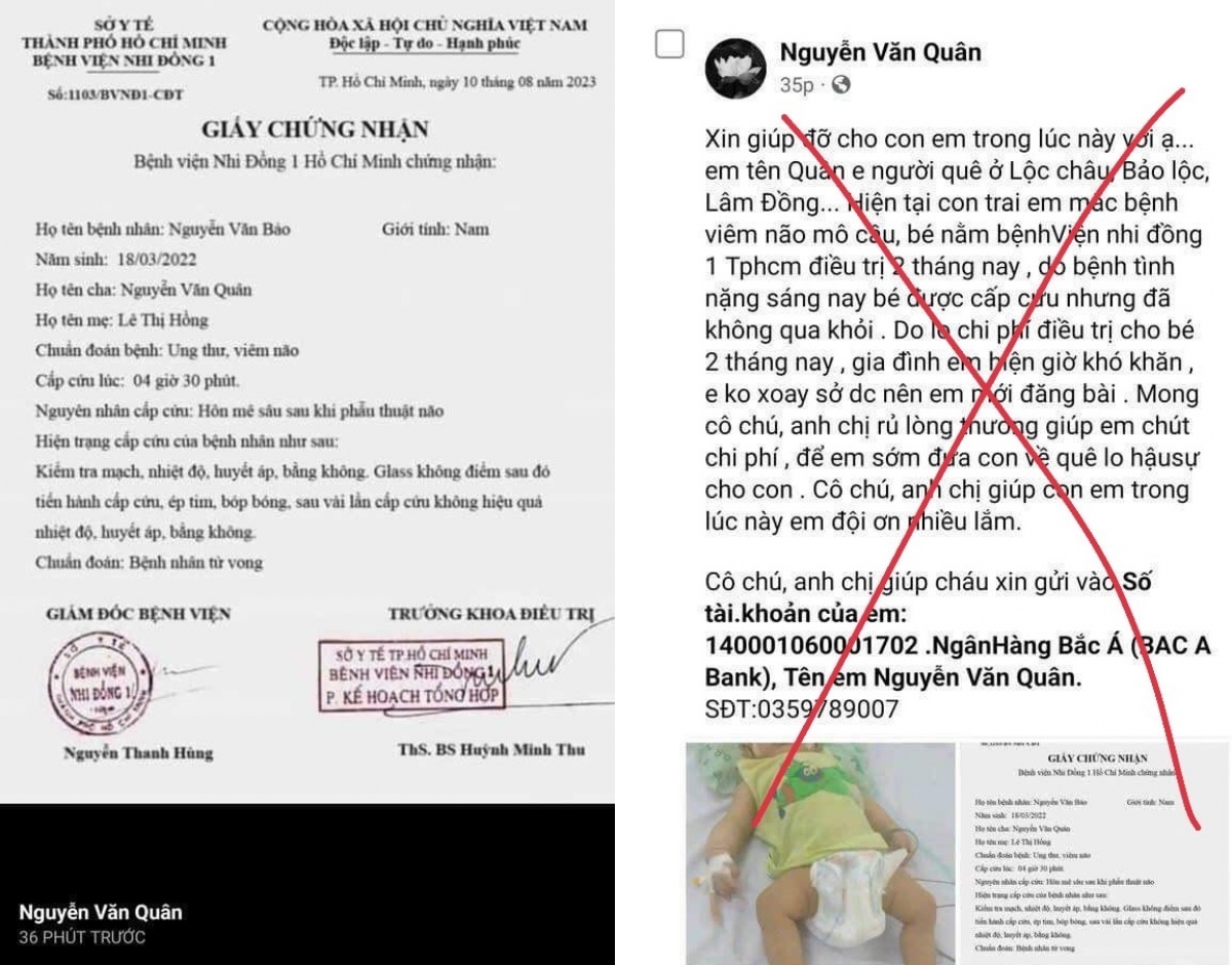 Giấy chứng nhận giả mạo có cả dấu của Giám đốc bệnh viện (Ảnh BS cung cấp)