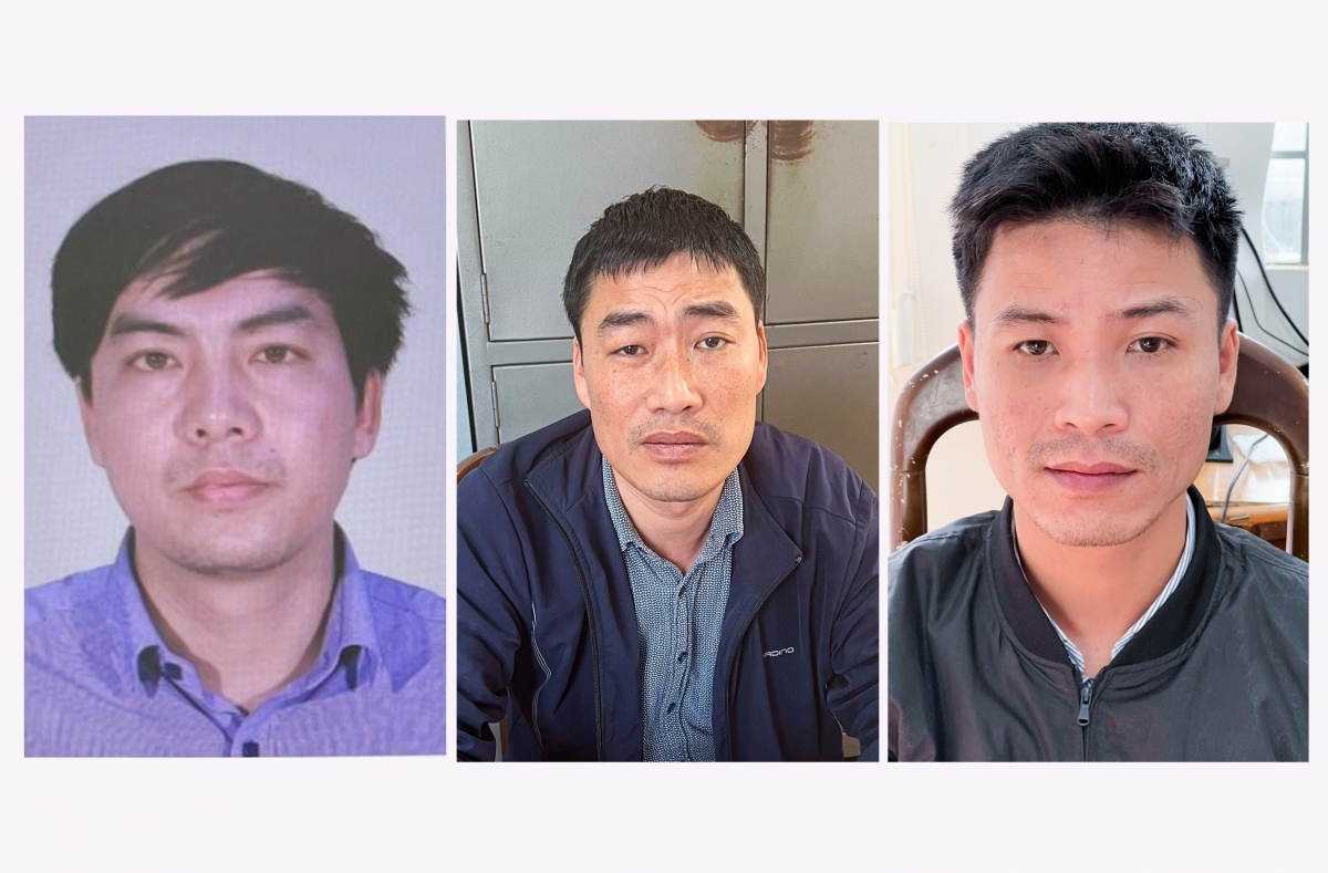 Từ trái qua, gồm các bị can Trần Văn Chương, Lê Văn Sáng và Đỗ Ngọc Châu.