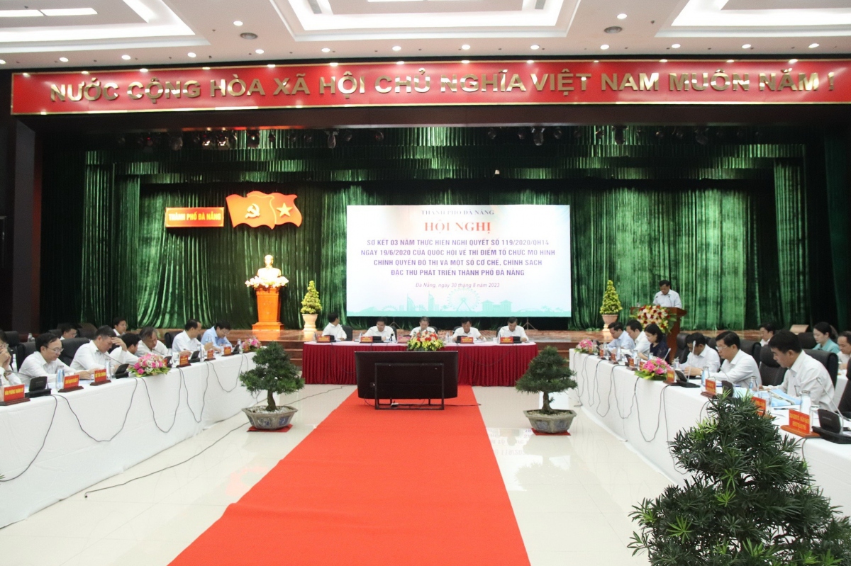 Quang cảnh hội nghị sơ kết 3 năm thực hiện Nghị quyết 119 năm 2020 của Quốc hội về thí điểm mô hình chính quyền đô thị.