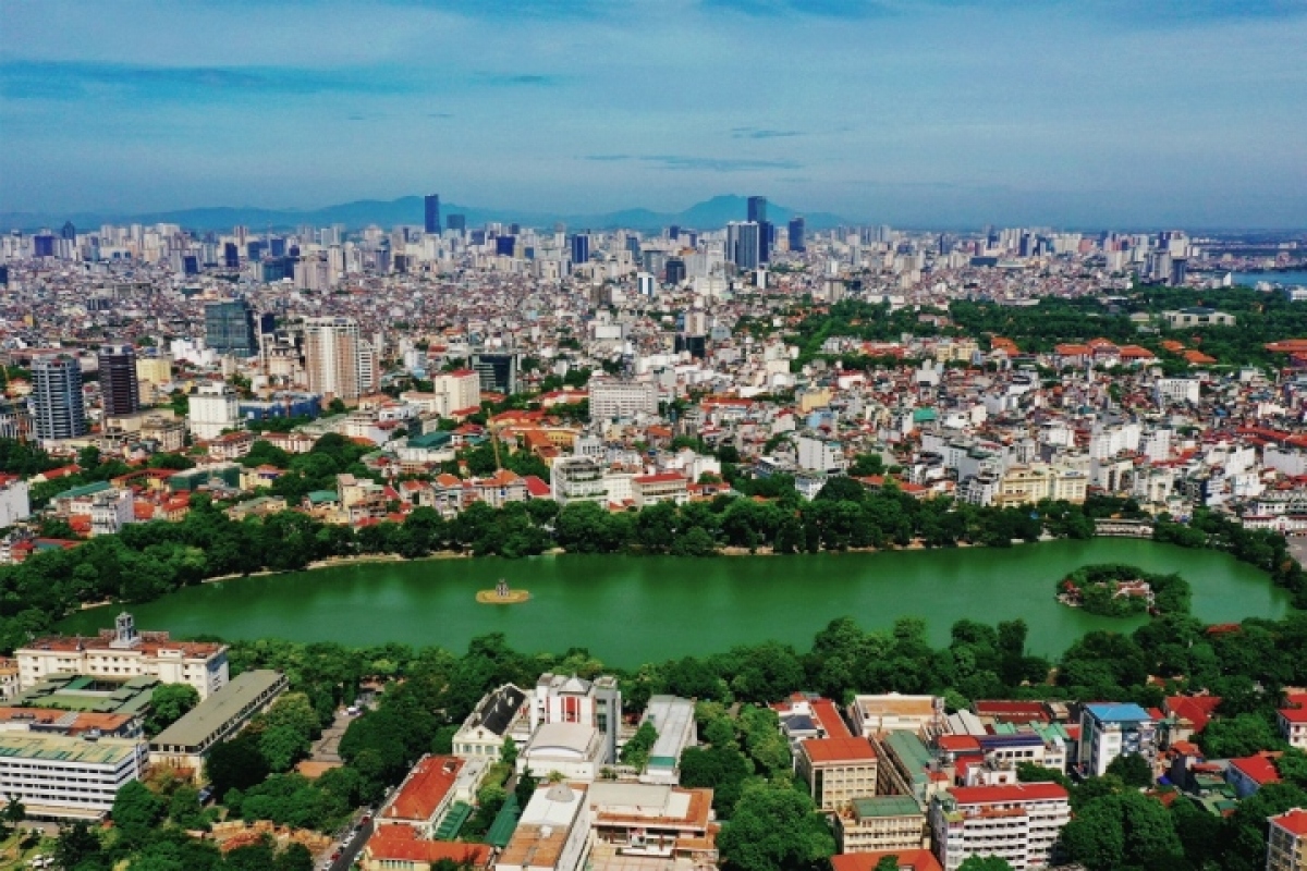 Một góc quận Hoàn Kiếm nhìn từ trên cao