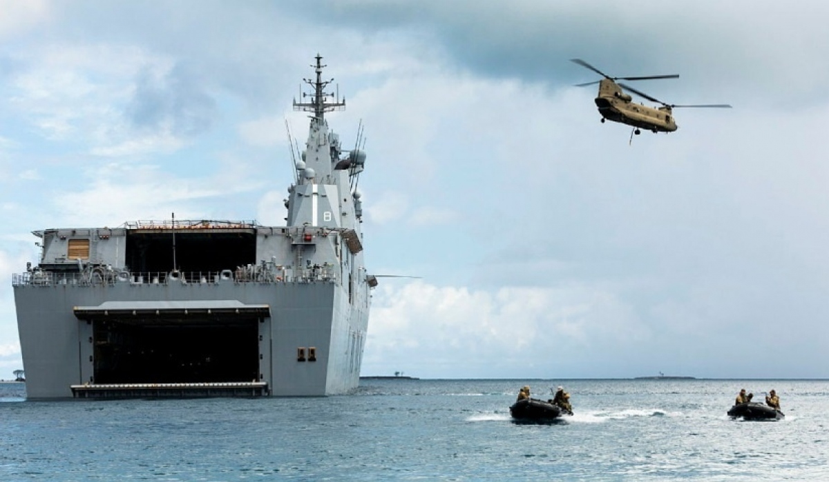 Tàu HMAS Canberra của Australia sẽ tham gia cuộc tập trận chung trên Biển Đông. Ảnh: ABC.