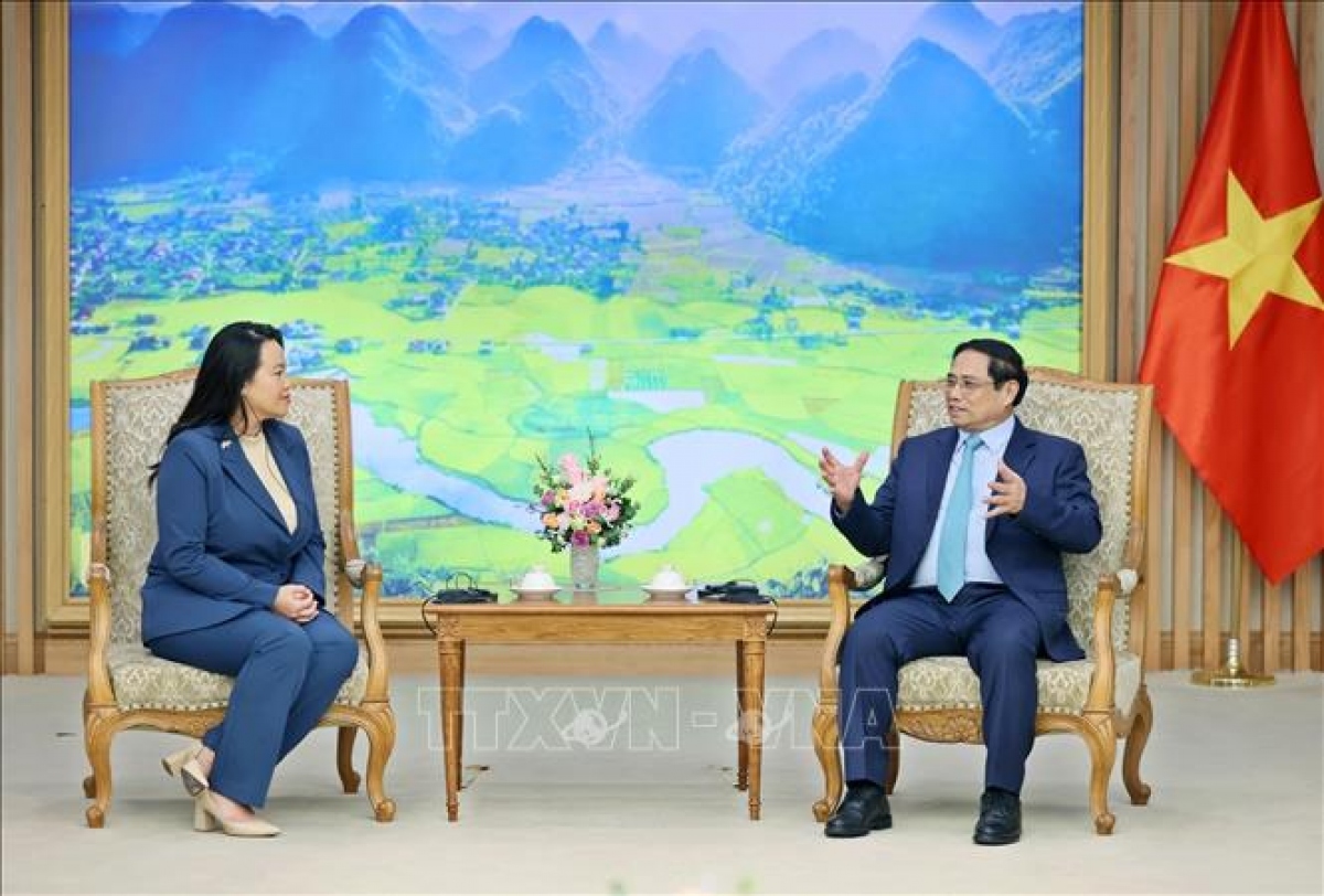 Thủ tướng Phạm Minh Chính tiếp bà Sheng Thao, Thị trưởng thành phố Oakland, bang California (Mỹ)
(Ảnh: Dương Giang/TTXVN)