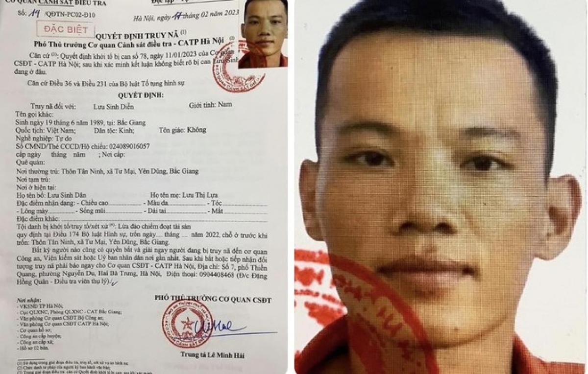 Đối tượng Lưu Sinh Diễn bị truy nã