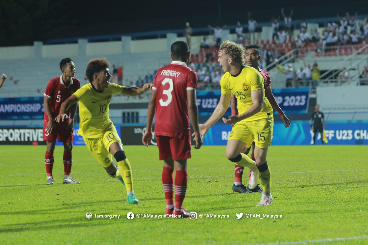 Fergus Tierney là người hùng giúp U23 Malaysia thắng ngược U23 Indonesia. (Ảnh: FAM)