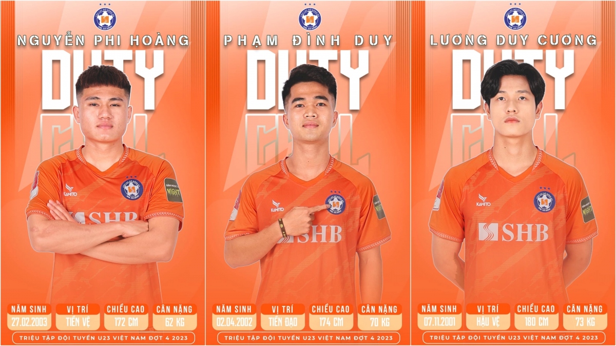 3 cầu thủ của CLB Đà Nẵng được triệu tập lên U23 Việt Nam.