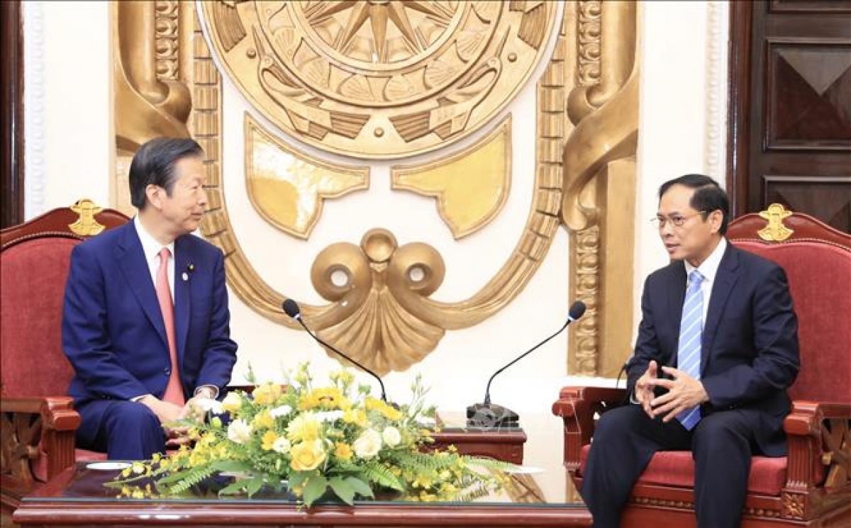 Bộ trưởng Ngoại giao Bùi Thanh Sơn tiếp Chủ tịch Đảng Công minh Nhật Bản (Ảnh: TTX)
