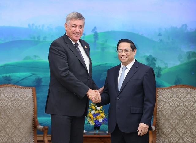Thủ tướng Chính phủ Phạm Minh Chính tiếp Bộ trưởng - Thủ hiến vùng Flanders, Vương quốc Bỉ Jan Jambon - Ảnh: VGP/Nhật Bắc