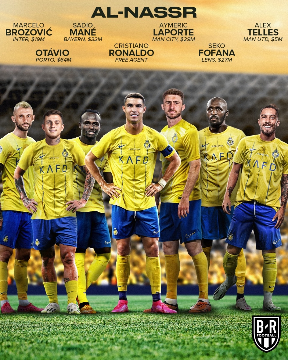 Những ngôi sao trở thành đồng đội của Cristiano Ronaldo ở Al Nassr sau kỳ chuyển nhượng hè 2023. (Ảnh: Bleacher Reports)